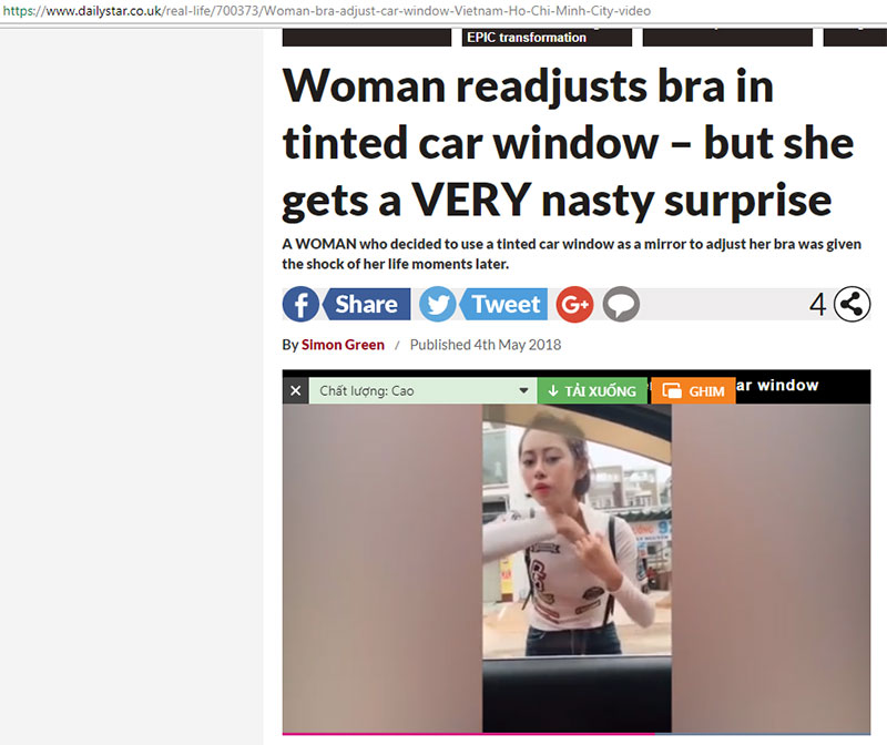 Dân tình thế giới ‘cười té ghế’ với clip cô gái Việt vô tư chỉnh áo ngực trước cửa kính ô tô